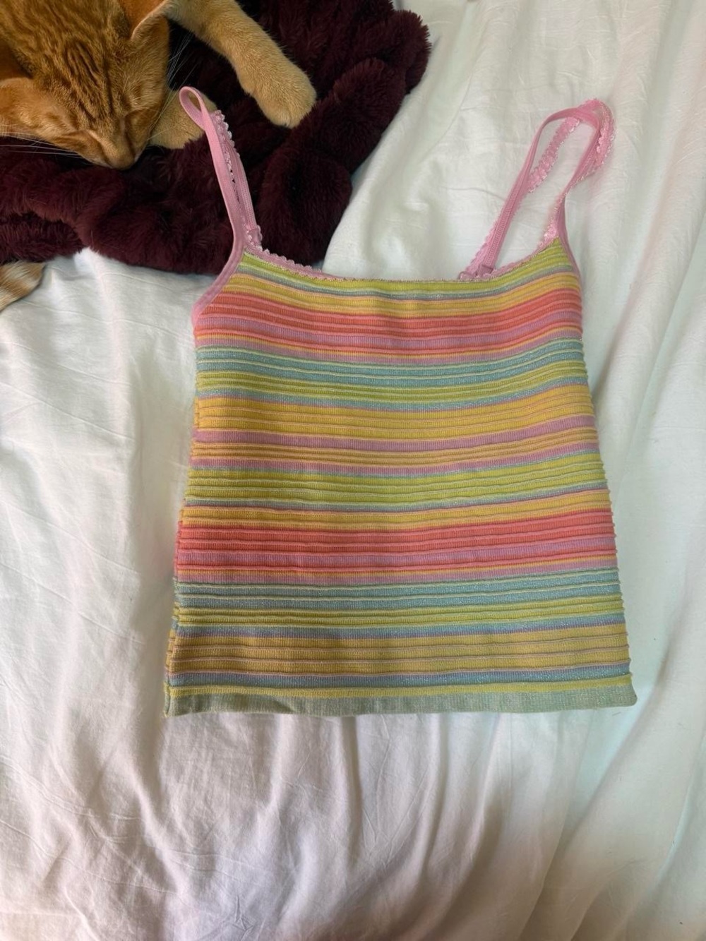 ANTHROPLOGIE Pastel Striped Knit Cami Tank Top - Pink Multicolor